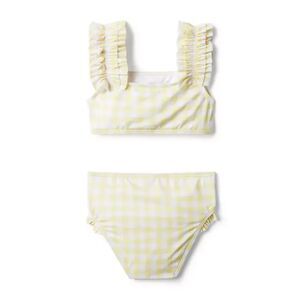 Girl Double Cream Gingham Recycled Gingham Ruffle Strap Swimsuit Janie and Jack